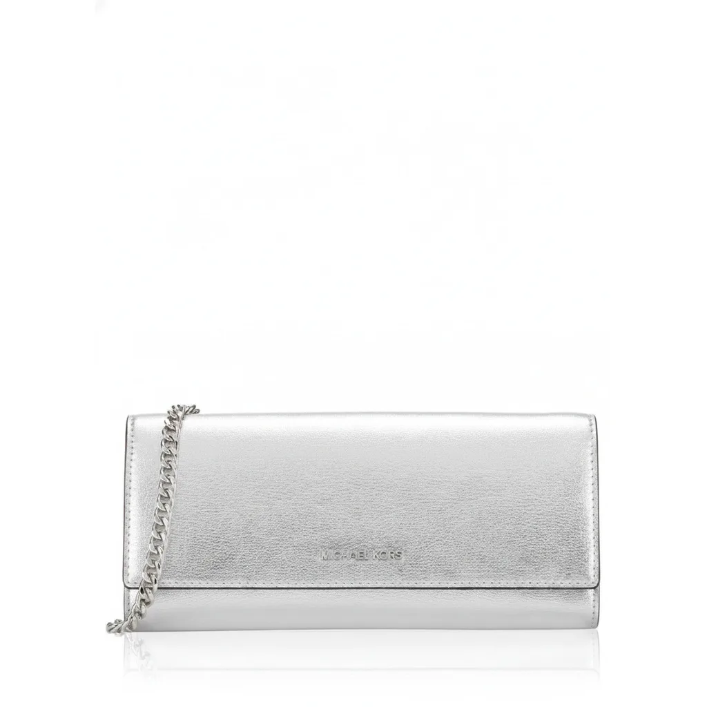 Jet Set Travel Silver Metallic Leather Clutch Wallet