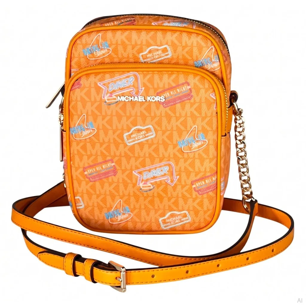 Jet Set Orange Diner Print Crossbody Bag