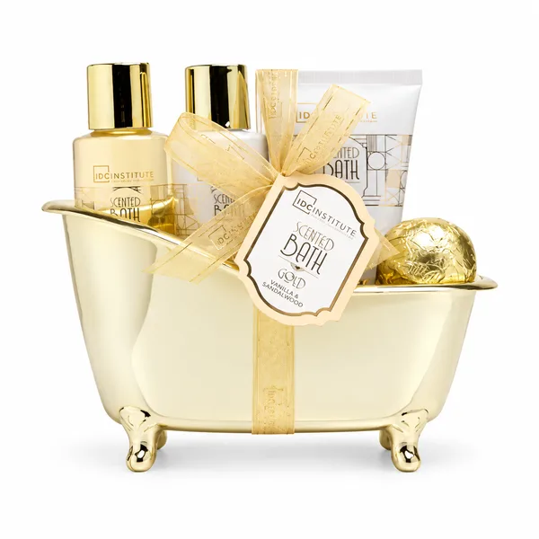 ✨🥇 IDC Institute Bade- und Pflege-Geschenkset „Duftendes Goldbad“ (4-teilig) – Elegante goldene Badewanne 🛁💖