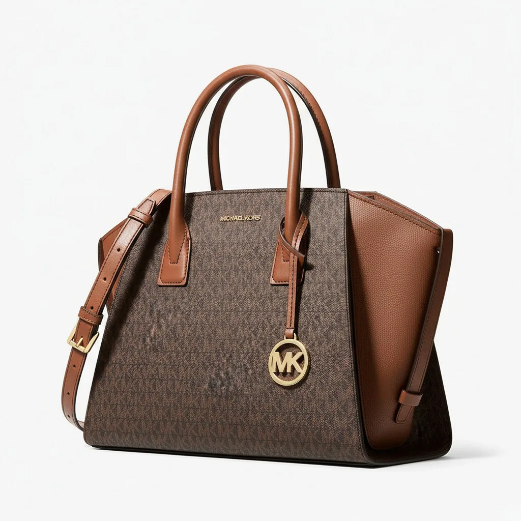 Signature Print Satchel Bag Brown