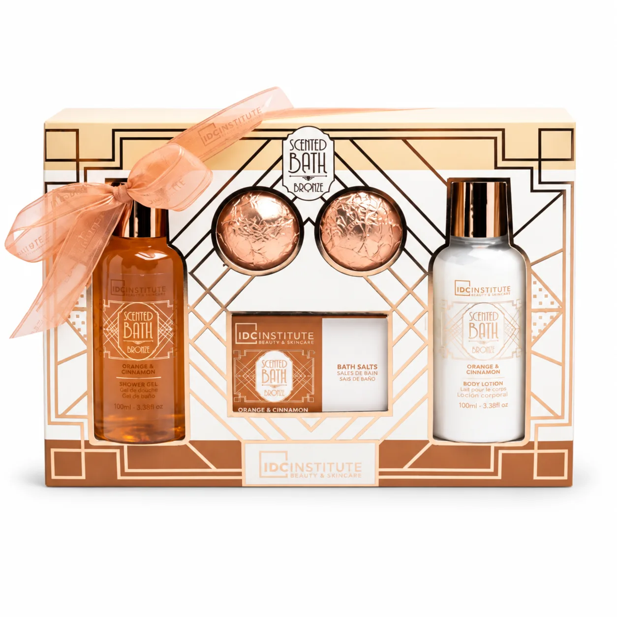 ✨🍂 IDC Institute Bade- und Pflege-Geschenkset „Duftendes Badebronze“ (5-teilig) – Duftrichtung: Würzige Orange & Zimt 🎁🧡